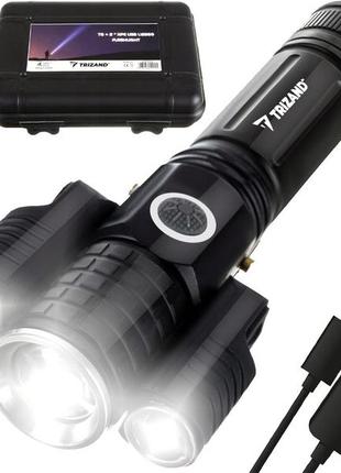 Ліхтарик ліхтар фонарик 2/1 trizand l18369 тактичний +2xxpe 2 бічні ліхтарі cree t6 usb польща!