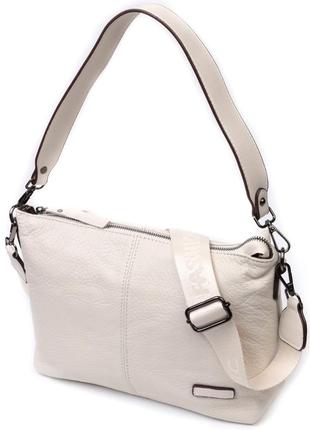 Прямокутна жіноча сумка з двома знімними ременями з натуральної шкіри vintage 22377 біла