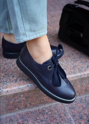 Туфли женские слипоны темно-синие