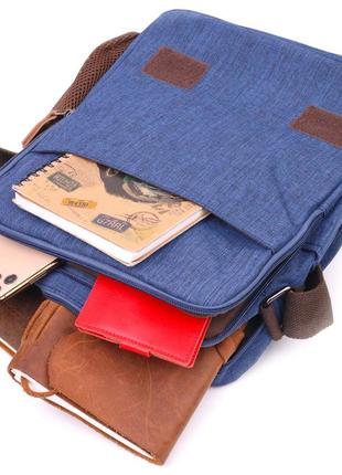 Интересная мужская сумка через плечо из текстиля 21264 vintage синяя6 фото