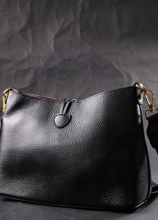 Женская сумка с оригинальной застежкой пуговкой из натуральной кожи vintage 22319 черная8 фото