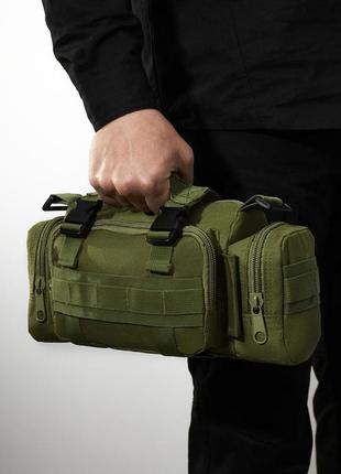 Сумка - подсумок тактическая поясная tactical военная, сумка нагрудная с ремнем на плечо 5 литров кордура хаки