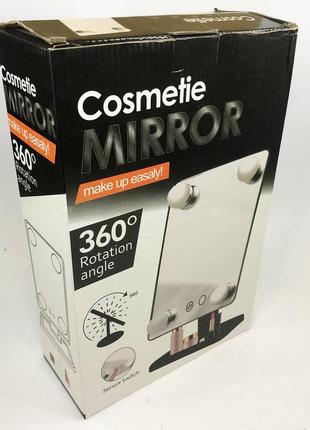 Настольное зеркало для макияжа cosmetie mirror 360 rotation angel с подсветкой. цвет: розовый