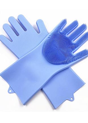 Господарські силіконові рукавички для прибирання та миття посуду magic silicone gloves синій