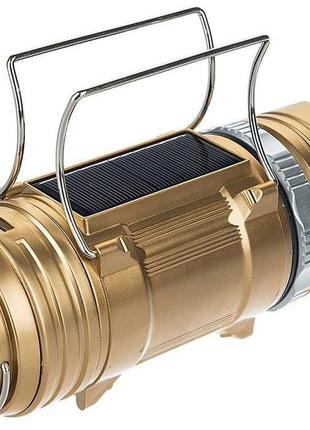 Кемпинговая led лампа gsh-9688 c фонариком и солнечной панелью gold (3626)2 фото