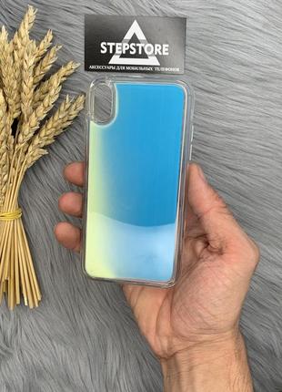 Чехол неоновый с жидкостью для iphone xr 10r 6.1 аквариум переливайка голубой желтый светится