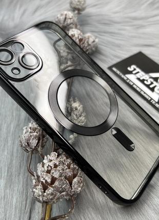 Чохол бампер для iphone 13 з magsafe лінзи на камеру прозорий хромований обідок протиударний