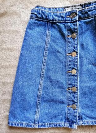 Джинсовая юбка трапеция на пуговицах голубая катоновая denim co6 фото