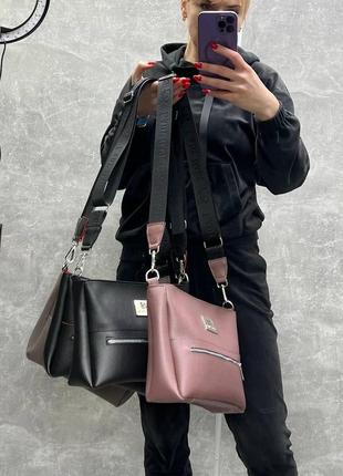 Стильна зручна сумка жіноча кросс боді з еко шкіри lady bags колір темна пудра7 фото