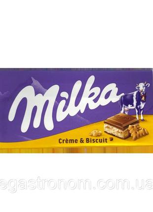 Шоколад молочный мilka cream & biscuit крем и печенье 100 г