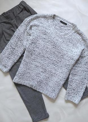 Пухнастий в'язаний светр під горло, спущені плечі, пуловер меланж букле травка3 фото