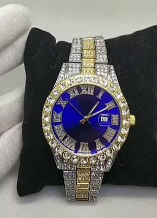 Яркие часы ice watch с синим циферблатом и частично золотыми цветами (100264)