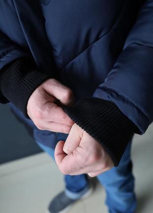 Теплая мужская куртка хьюго босс синяя, зимняя куртка hugo boss с наполнителем, куртка с-ххл темно-синего цвет3 фото
