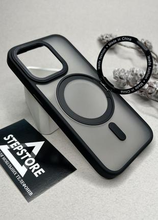 Чехол для iphone 15 pro с magsafe кольцом-держателем противоударный матовый подставкой магнит