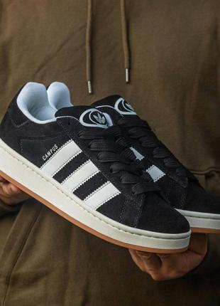 Кросівки adidas campus 00s black (чорно-білі) замшеві спортивні кеди на кожен день