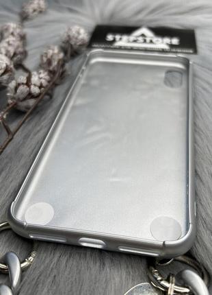 Чохол із ланцюжком для iphone xs max сріблястий силіконовий протиударний матовий3 фото