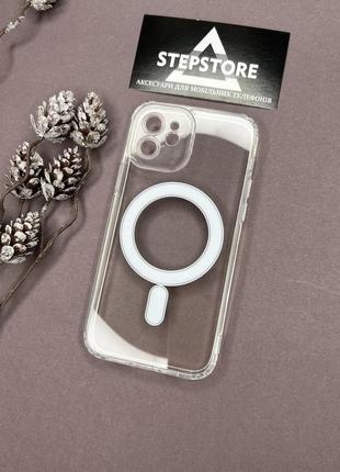 Чехол clear case с magsafe для iphone 12 прозрачный full camera противоударный пластиковый с магнитом3 фото