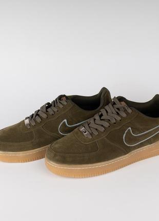 Хаки кроссовки для мужчины, nike air force1 (темно-зеленые, мягкие) 40-44 р, кроссовки найк для парня камуфля