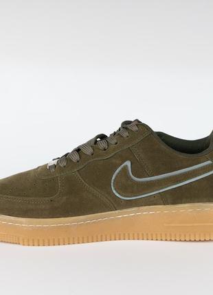 Хаки кроссовки для мужчины, nike air force1 (темно-зеленые, мягкие) 40-44 р, кроссовки найк для парня камуфля3 фото