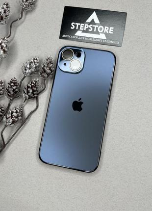 Чохол для iphone 15 plus скляний із хромованим обідком glass titanium case з лінзами на камеру матовий5 фото