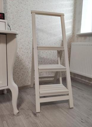 Деревянная стремянка для дома и офиса, раскладная бытовая лестница на 3 ступени, белая4 фото