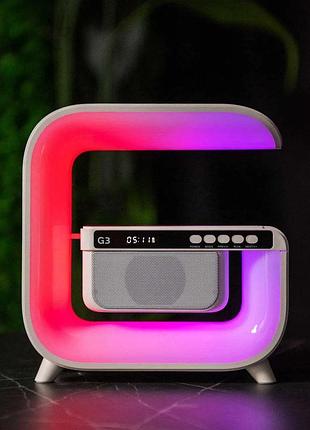Смарт світильник, rgb нічник з бездротовою зарядкою та колонкою, g3, нічник на акумуляторі