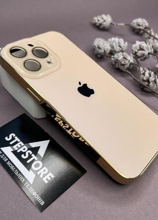 Чохол для iphone 14 pro скляний із хромованим обідком glass titanium case з лінзами на камеру матовий