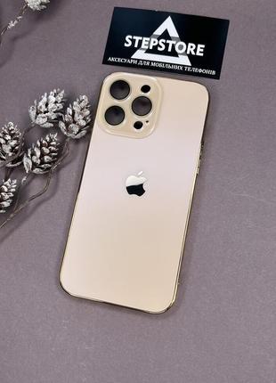 Чохол для iphone 14 pro скляний із хромованим обідком glass titanium case з лінзами на камеру матовий6 фото