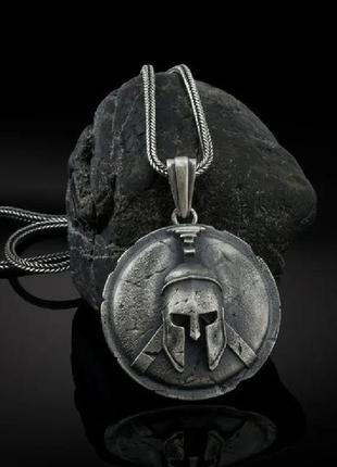 Чоловічий кулон підвіска з ланцюжком egir на шию з медичної сталі під срібло зі шоломом спартанця