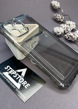 Чехол силиконовый для iphone 15 pro max с кармашком для карточки противоударный прозрачный full camera 6