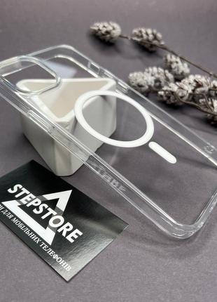 Чехол с magsafe для iphone 15 plus прозрачный противоударный пластиковый с магнитом кольцом