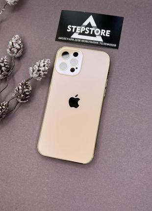 Чохол для iphone 12 pro скляний із хромованим обідком glass titanium case з лінзами на камеру матовий5 фото