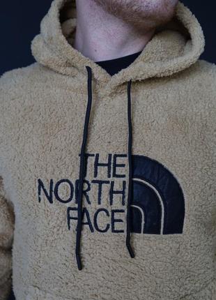 Бежевое мужское худи the north face из искусственного меха, модная кофта тедди для мужчины, толстовка бежевая5 фото