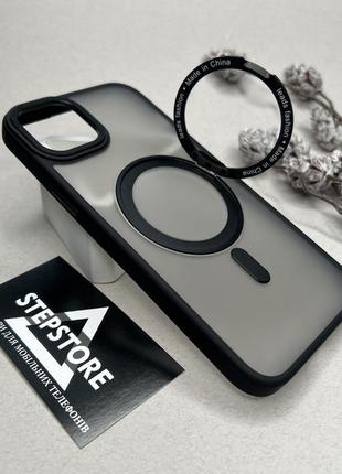 Чохол для iphone 15 plus з magsafe кільцем-тримачем протиударний прозорий підставкою магніт