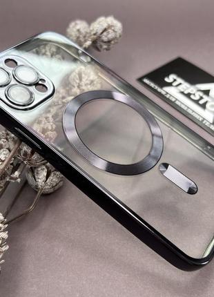 Чохол бампер для iphone 12 pro з magsafe лінзи на камеру прозорий хромований обідок протиударний