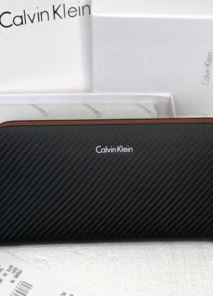 Чоловічий шкіряний гаманець на блискавці calvin klein брендовий клатч з натуральної шкіри в подарунковій упаковці