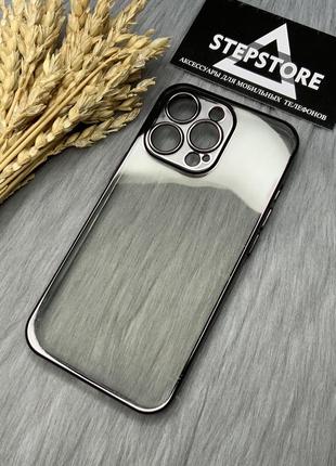 Чехол прозрачный для iphone 13 pro с глянцевой окантовкой хромированый противоударный full camera5 фото