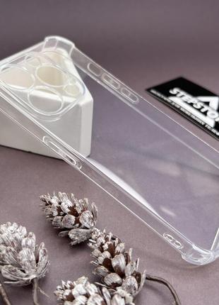 Чехол для iphone 15 pro прозрачный силиконовый с уголками закрытой камерой противоударный full camera