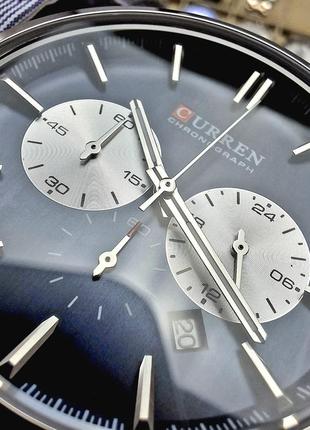 Мужские классические кварцевые стрелочные наручные часы  curren 8446  silver-blue. металлический браслет4 фото