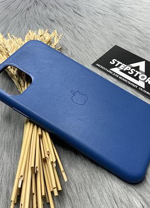 Чохол шкіряний leather case для iphone 11 pro max з мікрофіброю синій протиударний металевими кнопками