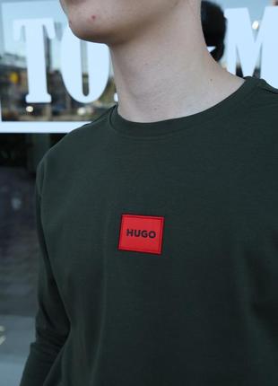 Реглан мужской зеленый брендовый hugo, свитшот хаки легкий на осень для мужчины, одежда демисезон хлопок2 фото