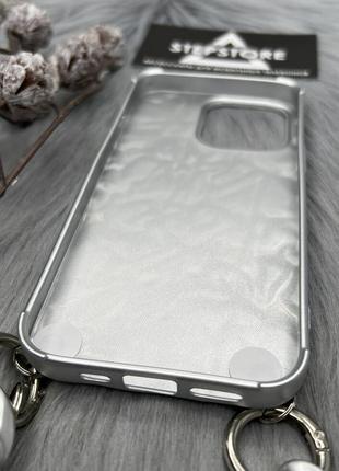 Чохол із ланцюжком для iphone 13 pro сріблястий силіконовий протиударний матовий4 фото