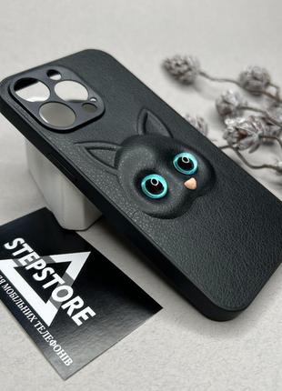 Чехол для iphone 13 pro под кожу с котиком 3d объемный кошачий глаз противоударный с защитой камеры cat