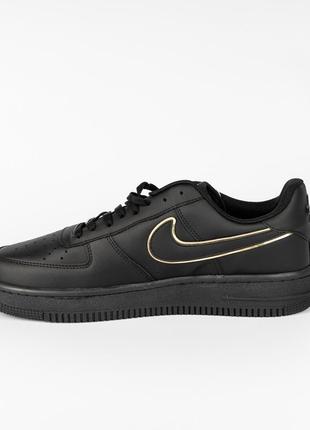 Чорні кросівки із золотом фірми nike для хлопця, кроси air force 1 - 41 / 42 / 45 розмір чорного кольору чоловічі