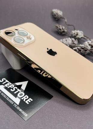 Чехол для iphone 15 pro max стеклянный с хромированным ободком glass titanium case с линзами на камеру матовый