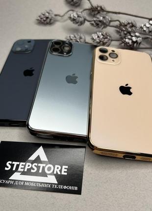 Чохол для iphone 11 pro max скляний із хромованим обідком glass titanium case з лінзами на камеру матовий2 фото