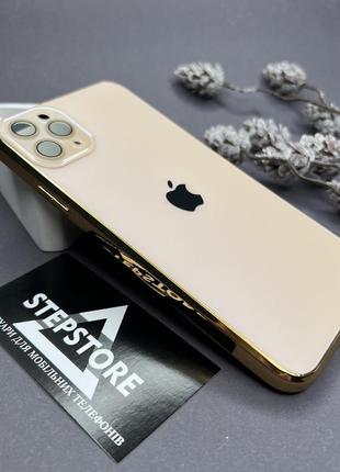 Чохол для iphone 11 pro max скляний із хромованим обідком glass titanium case з лінзами на камеру матовий3 фото