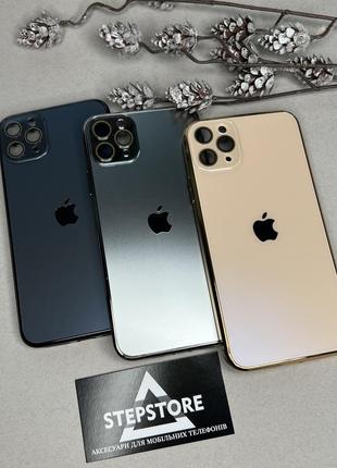 Чохол для iphone 11 pro max скляний із хромованим обідком glass titanium case з лінзами на камеру матовий