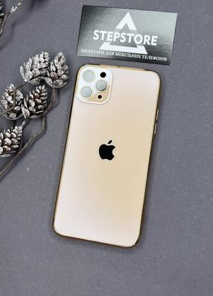 Чохол для iphone 11 pro max скляний із хромованим обідком glass titanium case з лінзами на камеру матовий5 фото