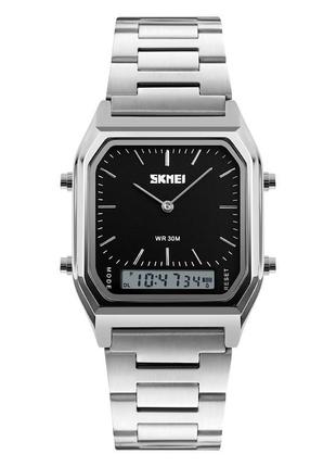 Спортивные мужские часы skmei 1220sibk silver-black водостойкие наручные кварцевые